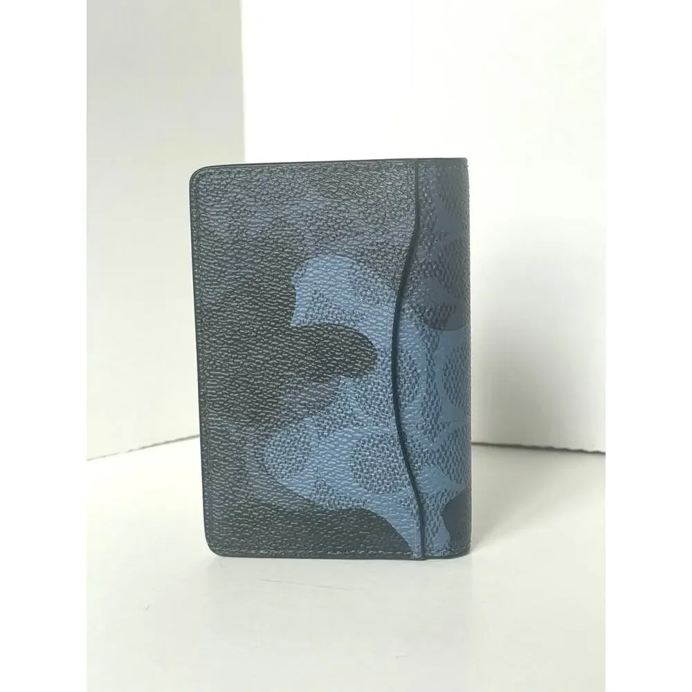 Coach Bifold Wallet Blue Signature Camo Print ID Card Case Mens CW216